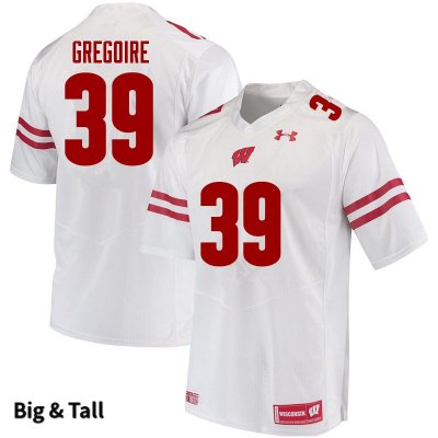 Men's Wisconsin Badgers NCAA #39 Mike Gregoire White Authentic Under Armour Big & Tall Stitched College Football Jersey NP31T87GB